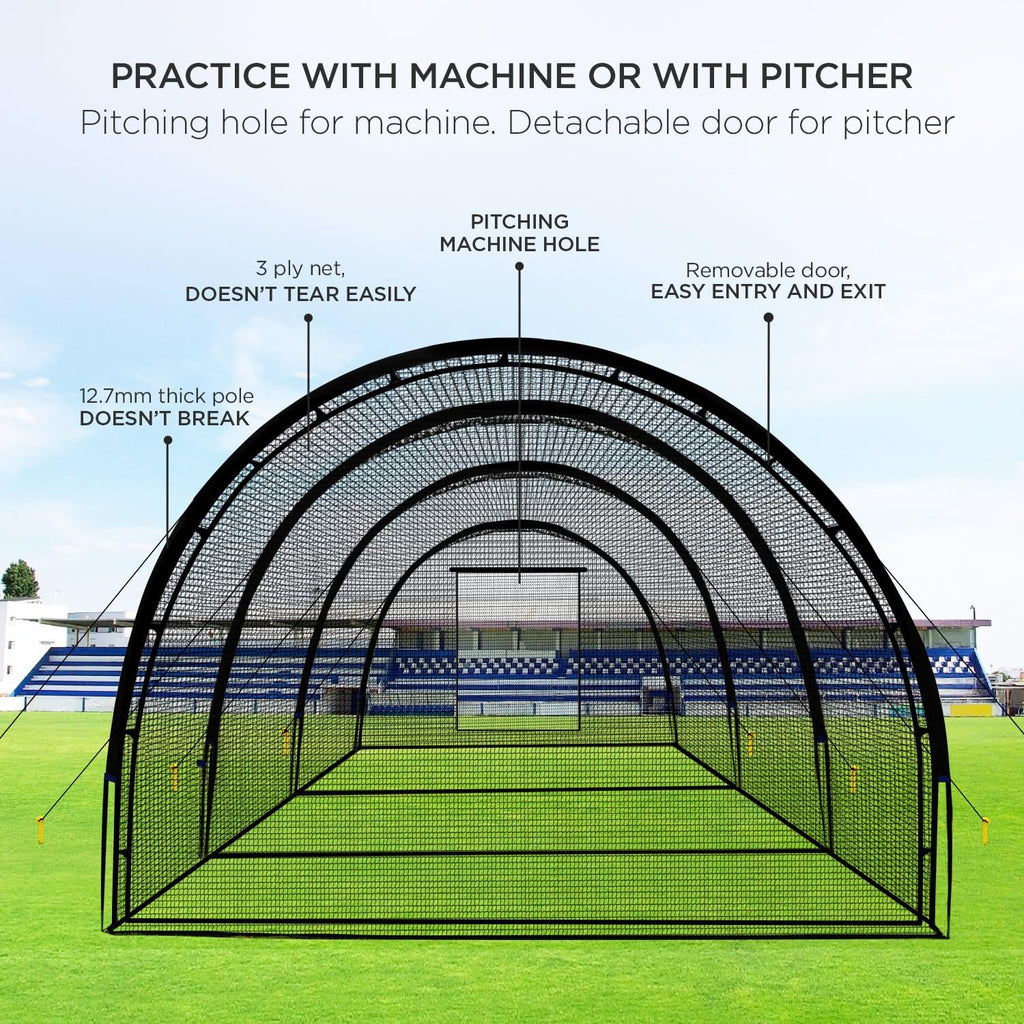 Baseball Batting Cage Net Batting Cages for Backyard Portable Baseball and Softball Batting Cages with Pitching Machine Hole and Detachable Door for Backyard Outdoor Hitting Practice(30 x 12 x 8 Feet)