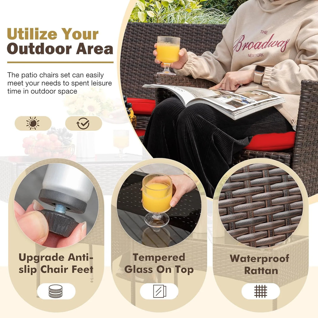 Homall 4 Pieces Outdoor Patio Furniture Sets Rattan Chair Wicker Set, Outdoor Indoor Use Backyard Porch Garden Poolside Balcony Furniture Sets Clearance (Brown and Beige)(Blue)