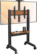 Motorized Mobile TV Stand on Wheels for 37–86 Inch TVs up to 154 lbs, Electric Height Adjustable Rolling TV Stand, VESA 200x200–600x400mm, Wooden Shelf  Panel, PGTVMC26B