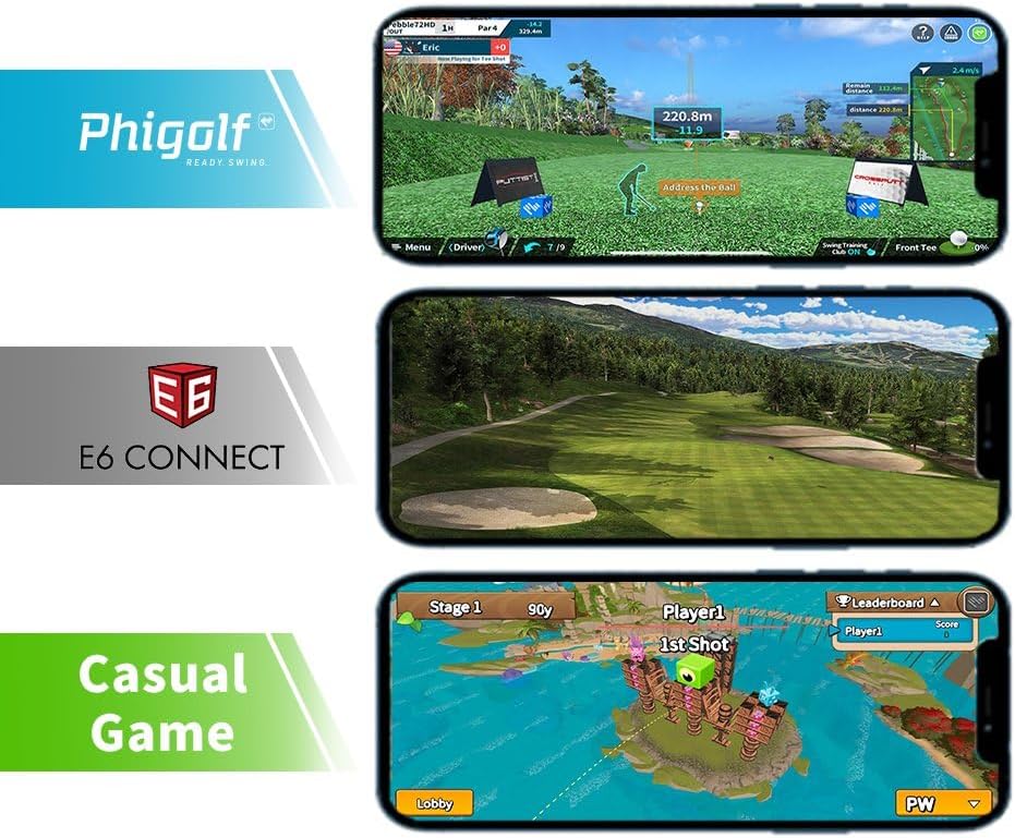 Home Golf Game Simulator: Enjoy Interactive Golf with Motion Sensor  Swing Stick for Indoor  Outdoor Fun  38,000+ Courses Worldwide, Compatible with Android, iOS, App  E6 Connect(Phigolf1_Updated)
