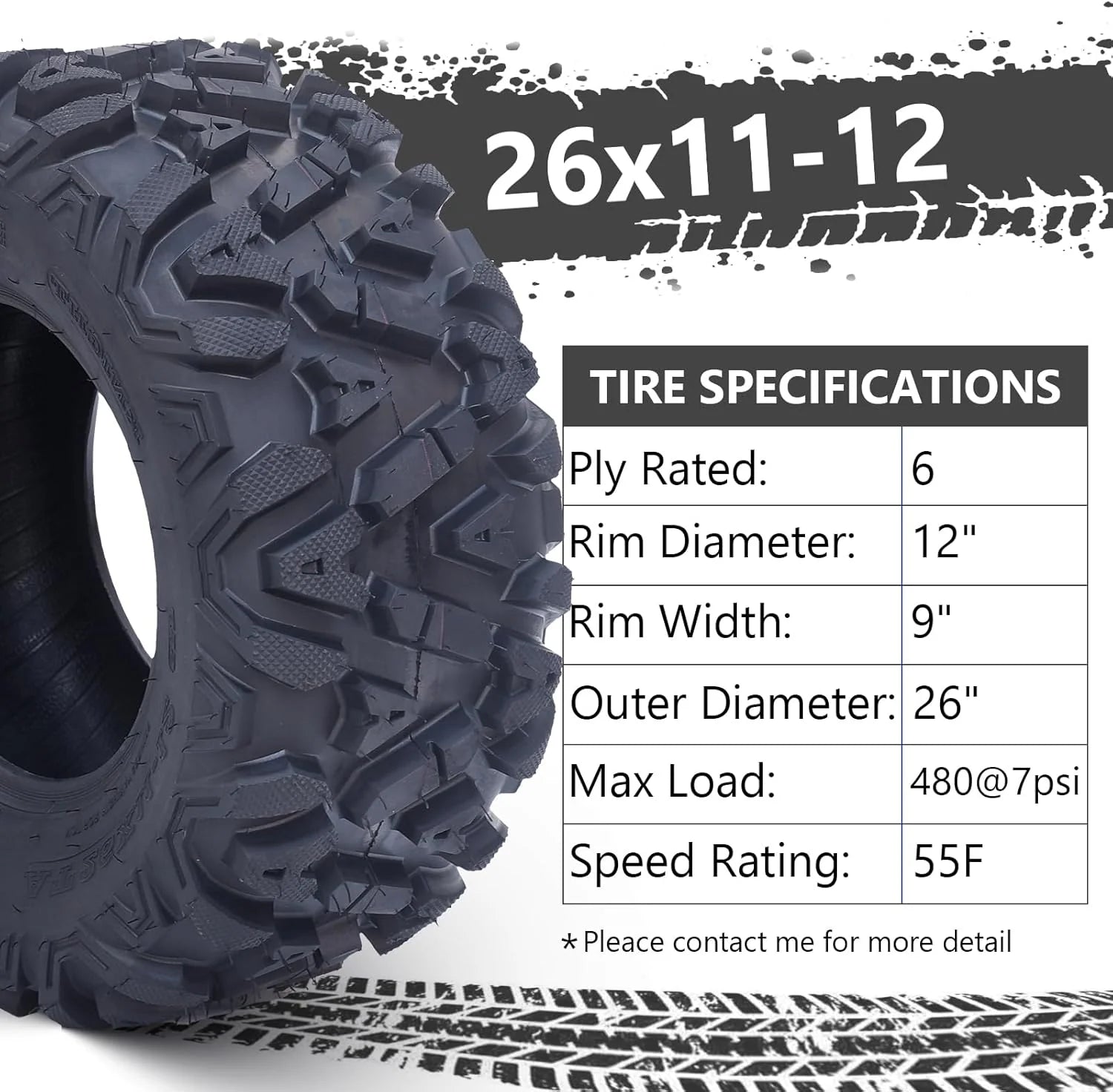 26x12x12 Atv Tires, Set of 2 Atv Tires 26x12-12 6PR, All Terrain Atv/Utv Off-Road Tires, Black(AT26x11-12-6PR)