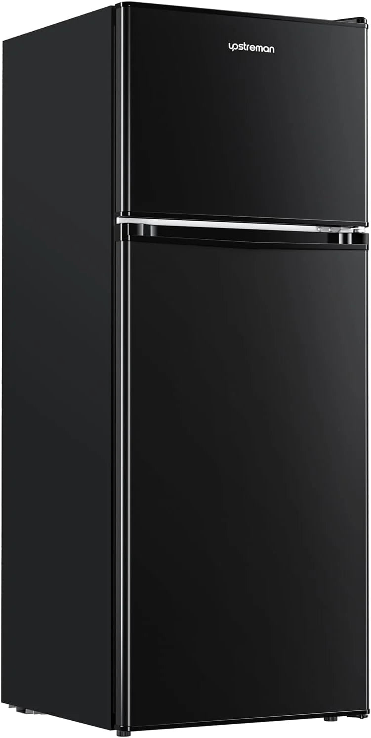 Upstreman 4.0 Cu.Ft Mini Fridge with Freezer – Double Door Compact Refrigerator for Dorm, Office, Bedroom – Adjustable Thermostat, Black (BR401)(4.0cu.ft./Black)