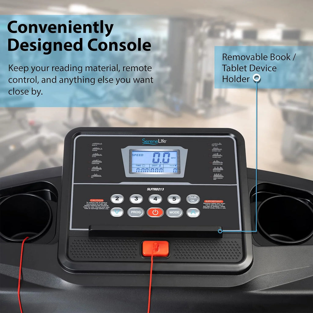 SereneLife Folding Treadmill - Foldable Home Fitness Equipment with LCD for Walking  Running - Cardio Exercise Machine - Preset and Adjustable Programs - Bluetooth Connectivity(SL213 - 6.5 MPH)