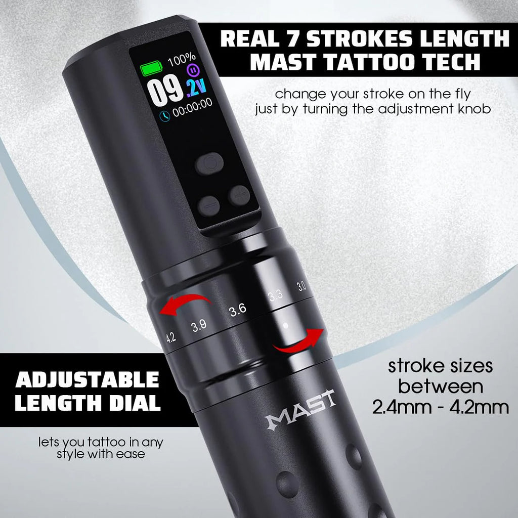 Fold2 Pro Wireless Rotary Pen Machine, Motor by Mcore, 7 Strokes Length, Tattoo Needles Cartridges, Black Ink for Tattoo Aritsts(Black Tattoo Kit)