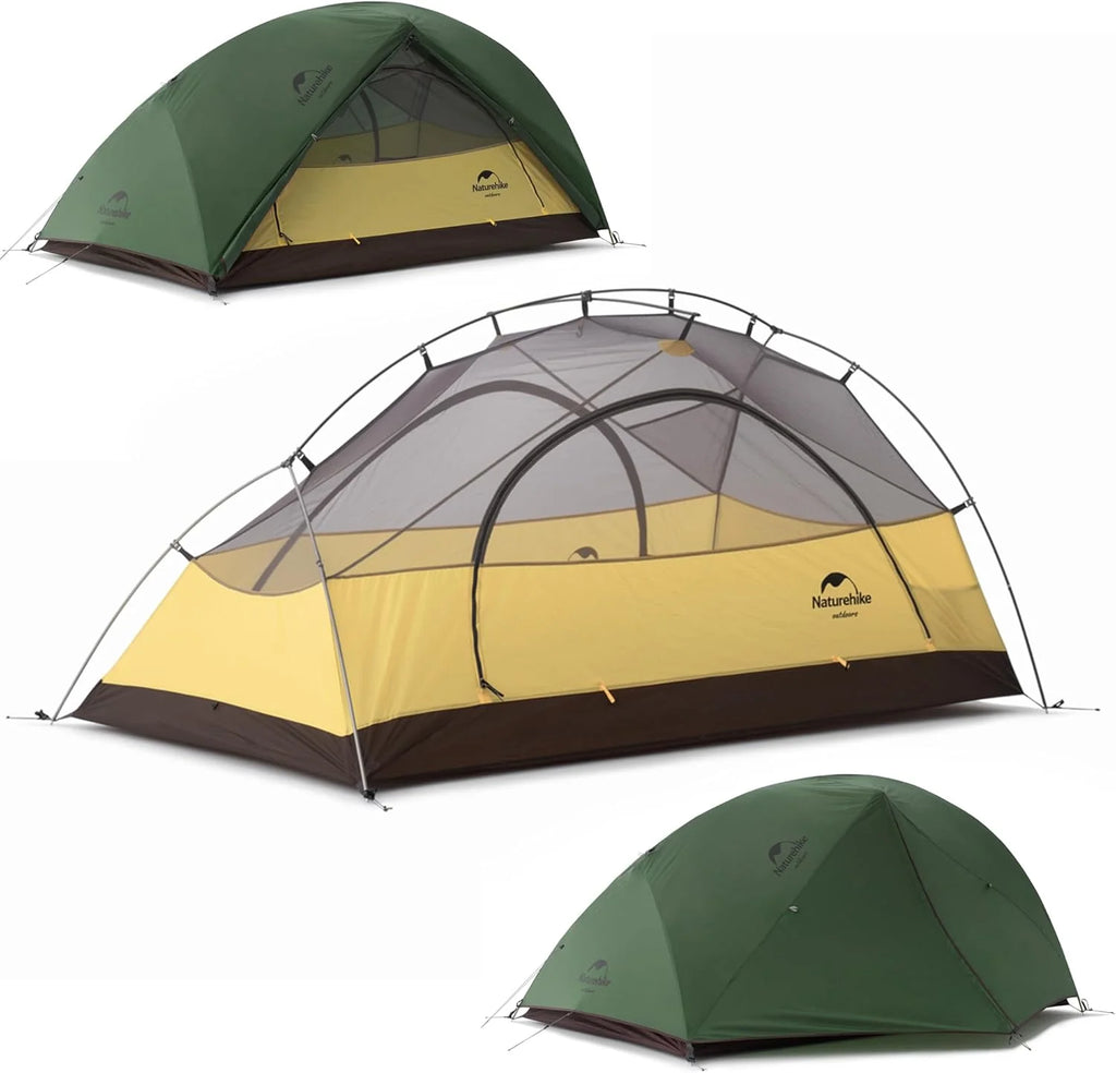 Double-layer ultra-light double-person backpack-style camping tent, waterproof camping tent, lightweight adult backpack-style cycling tent(210t Forest Green)
