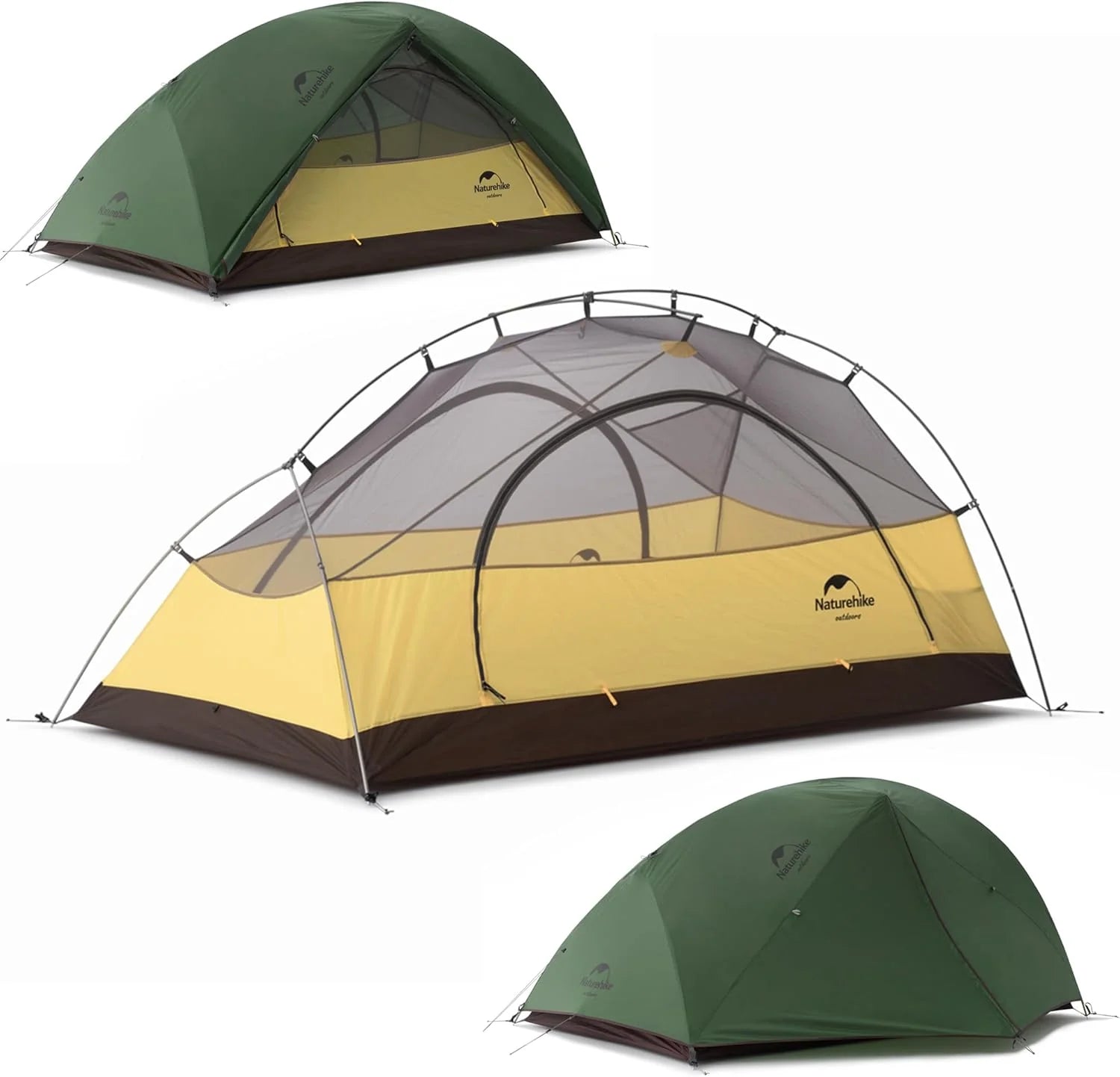 Double-layer ultra-light double-person backpack-style camping tent, waterproof camping tent, lightweight adult backpack-style cycling tent(210t Forest Green)