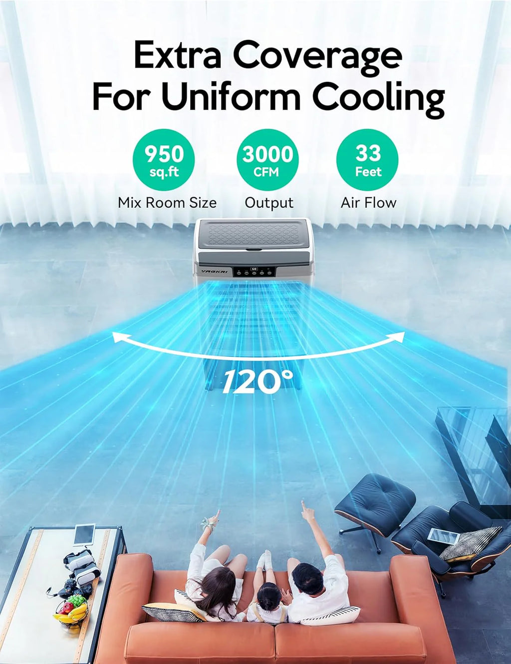 Evaporative Cooler, 2100CFM Air Cooler, 120°Oscillation Swamp Cooler with Remote Control, 24H Timer, 3 Wind Speeds for Outdoor Indoor Use,8 Gallon(2100CFM)