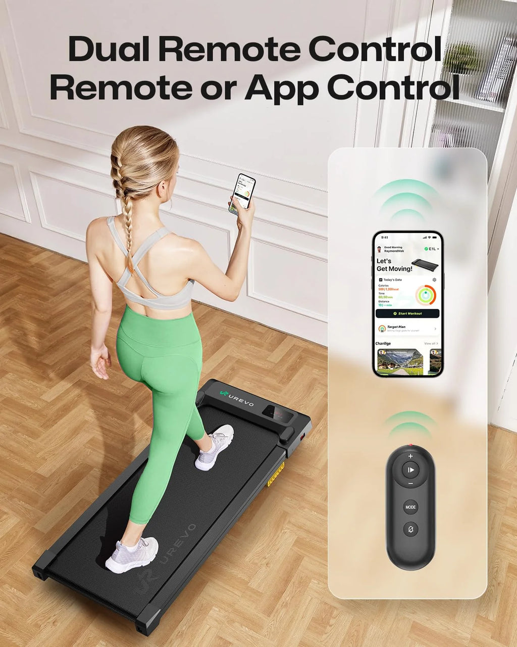 UREVO Smart Walking Pad, Compact Under Desk Treadmill(Black)