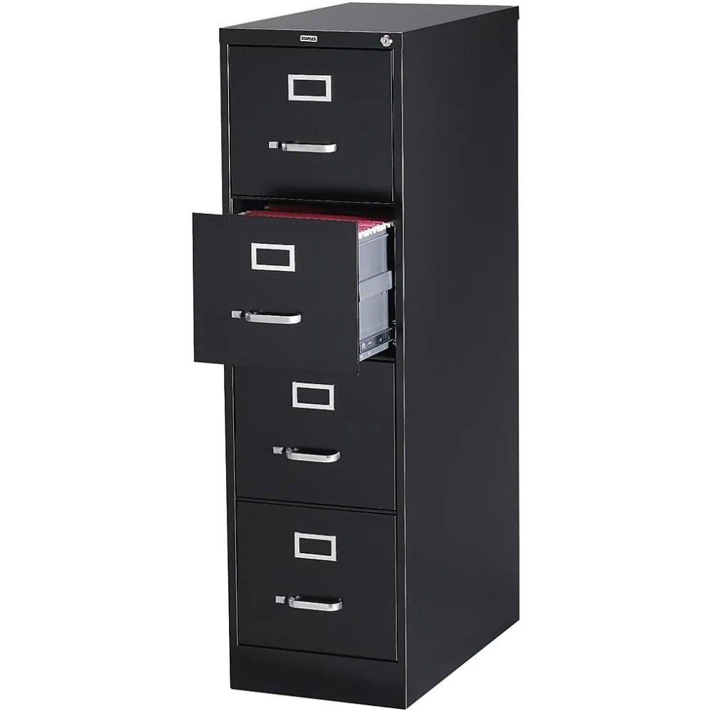 STAPLES 4-Drawer File Cabinet, Lockable, Black, 25"D x 15"W
