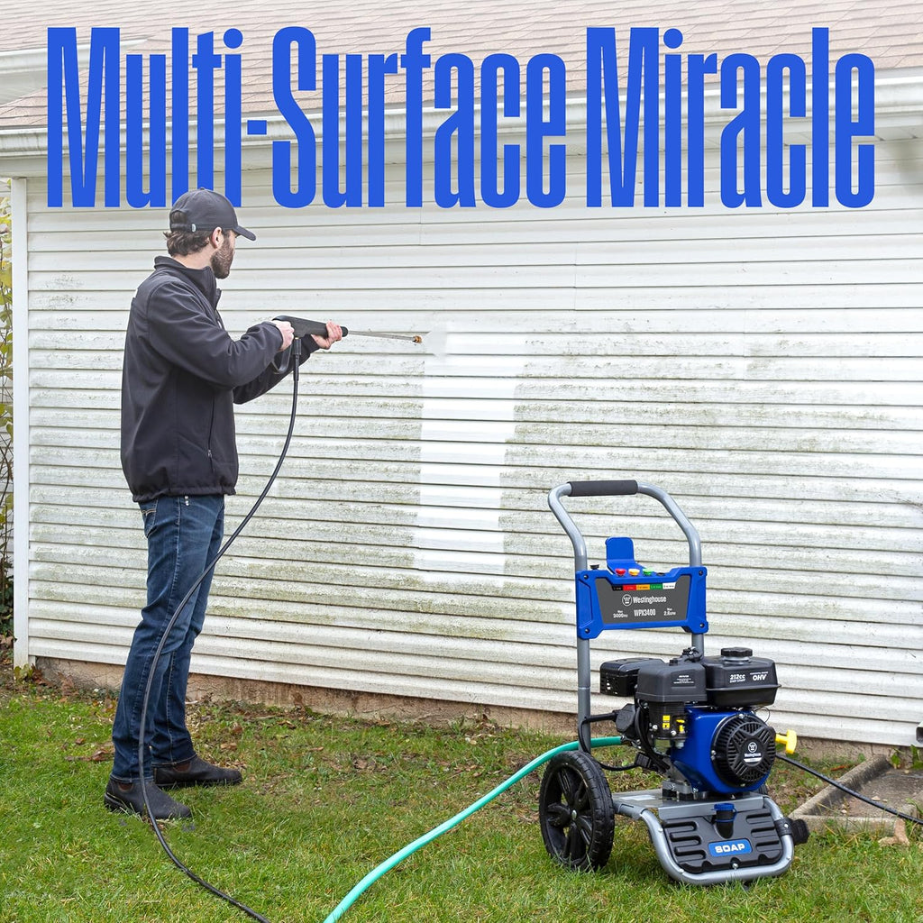 WPX3400 Gas Pressure Washer, 3400 PSI and 2.6 Max GPM, Onboard Soap Tank, Spray Gun and Wand, 5 Nozzle Set, for Cars/Fences/Driveways/Homes/Patios/Furniture(3400 Max PSI)