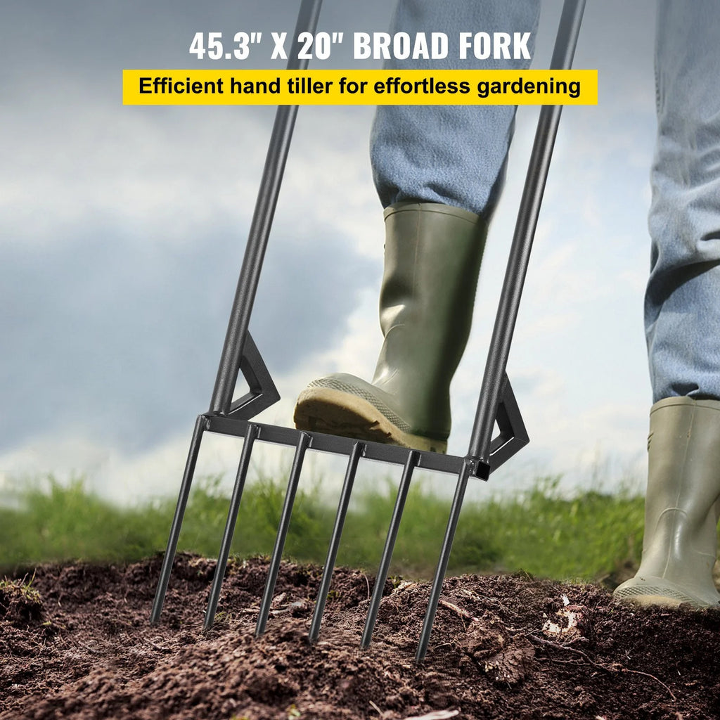 Premium 46-Inch Hand Tiller Broad Fork Tool For Gardening Cultivating