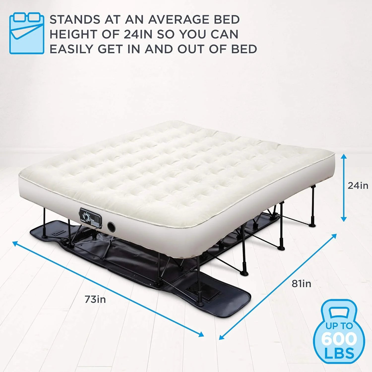 Ivation EZ-Bed (King) Air Mattress with Frame  Rolling Case, Self Inflatable, Blow Up Bed Auto Shut-Off, Comfortable Surface AirBed, Best for Guest, Travel, Vacation, Camping(Twin)