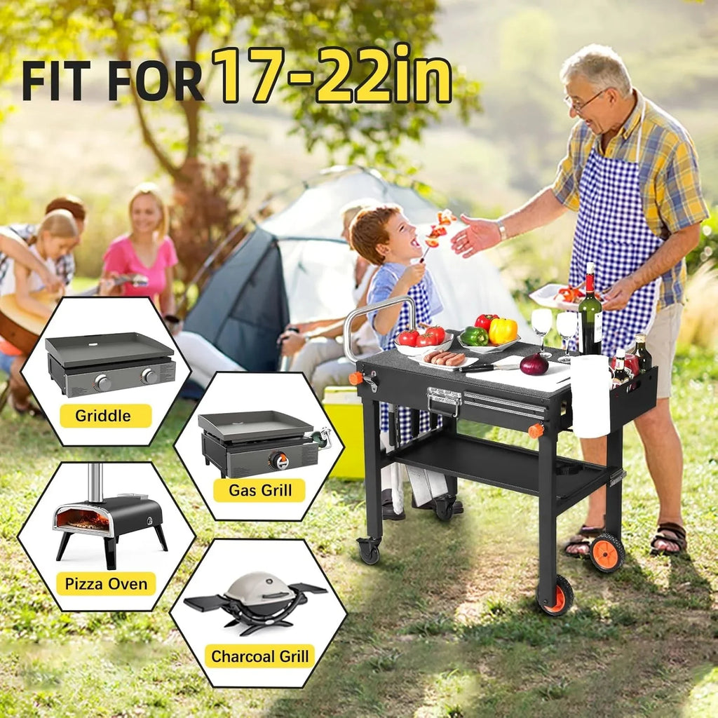 Adjustable 3-Shelf Indoor  Outdoor Grill Table | Portable Work Table with Stainless Steel Tabletop