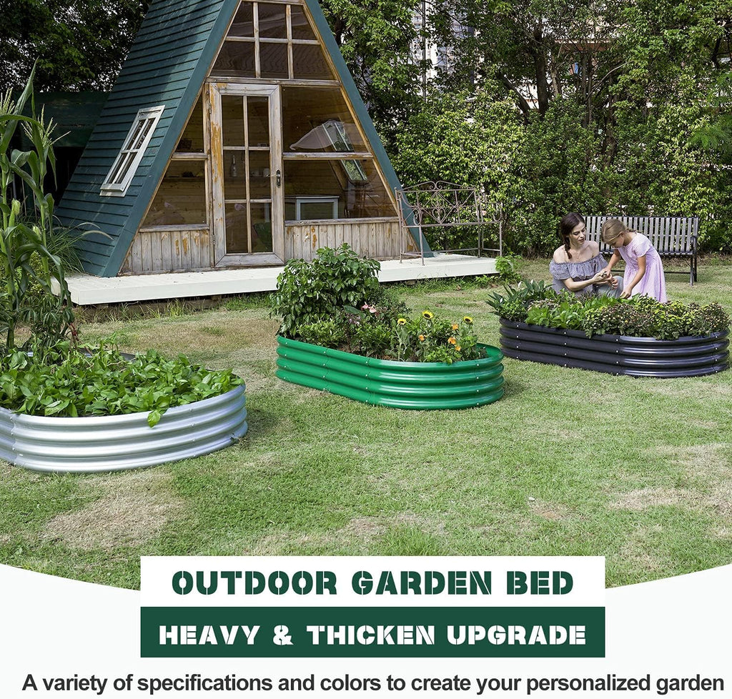 2Pcs Galvanized Raised Garden Bed Kit, 10×4×1ft Galvanized Planter Raised Garden Boxes Outdoor, Oval Large Metal Raised Garden Beds for Vegetables…………(10×4×1ft(2-Pack)/Color A-silver)