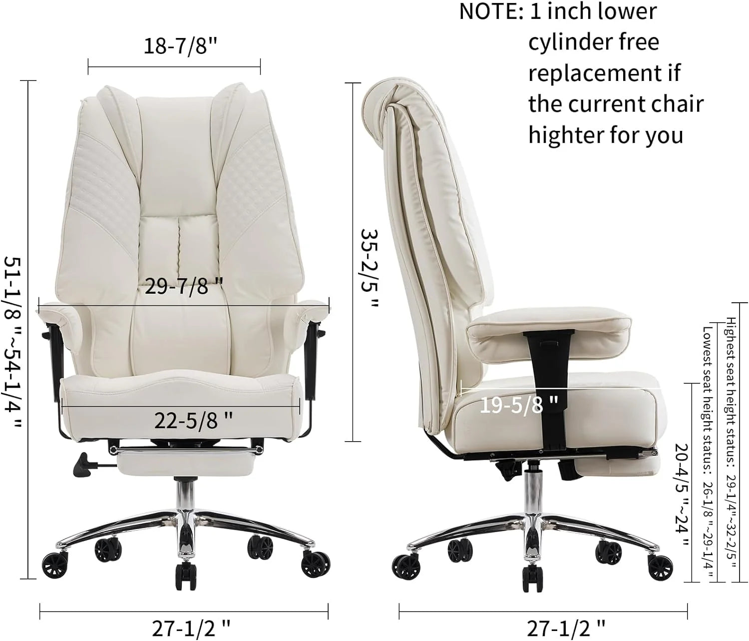 Large Tall Office Chair 400 lbs Wide Seat, Leather High Back Executive Office Chair with Footrest, Ergonomic Office Chair Lumbar Support to Relieve Lower Back Pain (Beige)(Grey)