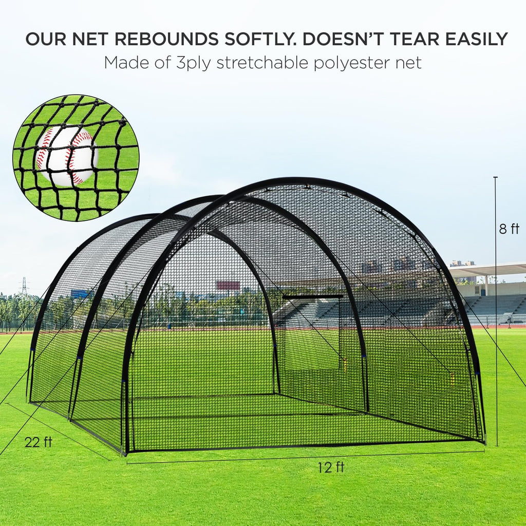 Baseball Batting Cage Net Batting Cages for Backyard Portable Baseball and Softball Batting Cages with Pitching Machine Hole and Detachable Door for Backyard Outdoor Hitting Practice(30 x 12 x 8 Feet)