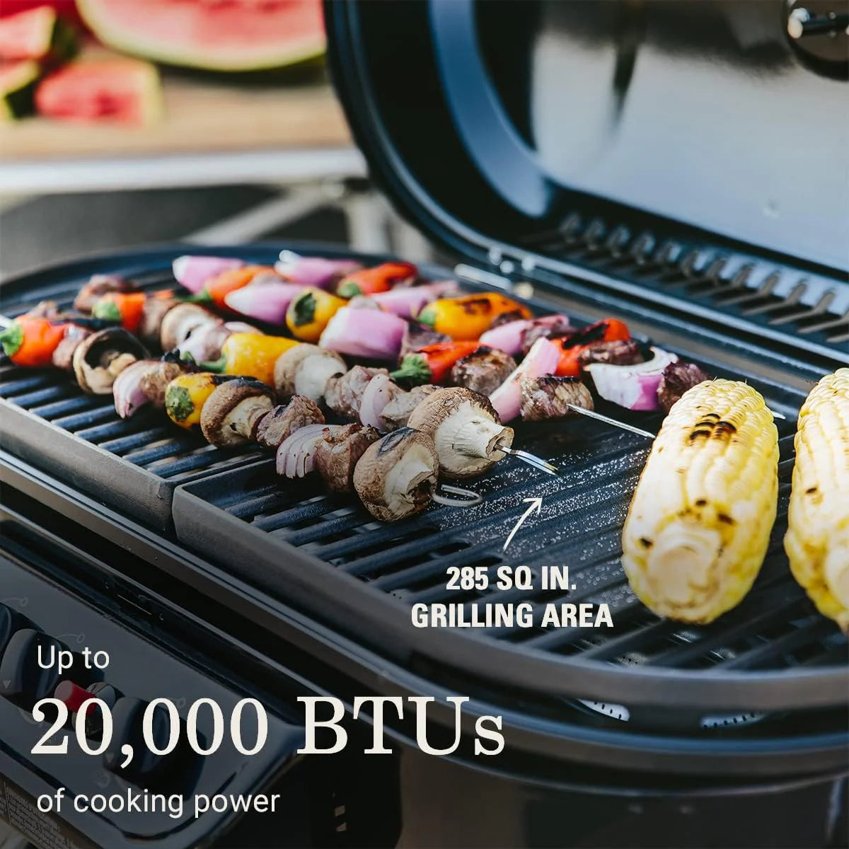RoadTrip Portable Stand-Up Propane Grill with 3 Adjustable Burners  Instastart Ignition, 20,000 BTUs of Power for Outdoor Cooking(Red)