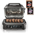 7-in-1 Grill  Smoker with Thermometer, Air Fryer, BBQ, Bake, Roast, Broil - Portable Electric Outdoor Grill, Grey(XL Grill + Thermometer)