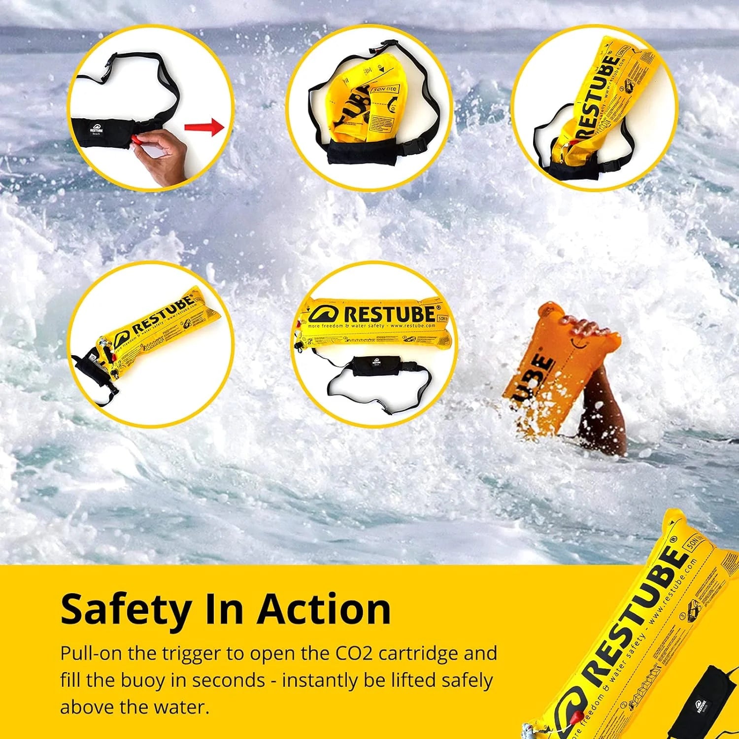 Active Swimming Safety Buoy for Adults and Kids - Open Water Swim Buoy to Help Swimmers Stay Afloat - One-Pull Inflatable Mechanism Life Buoy with Whistle(Active/Black+Ice Mint)