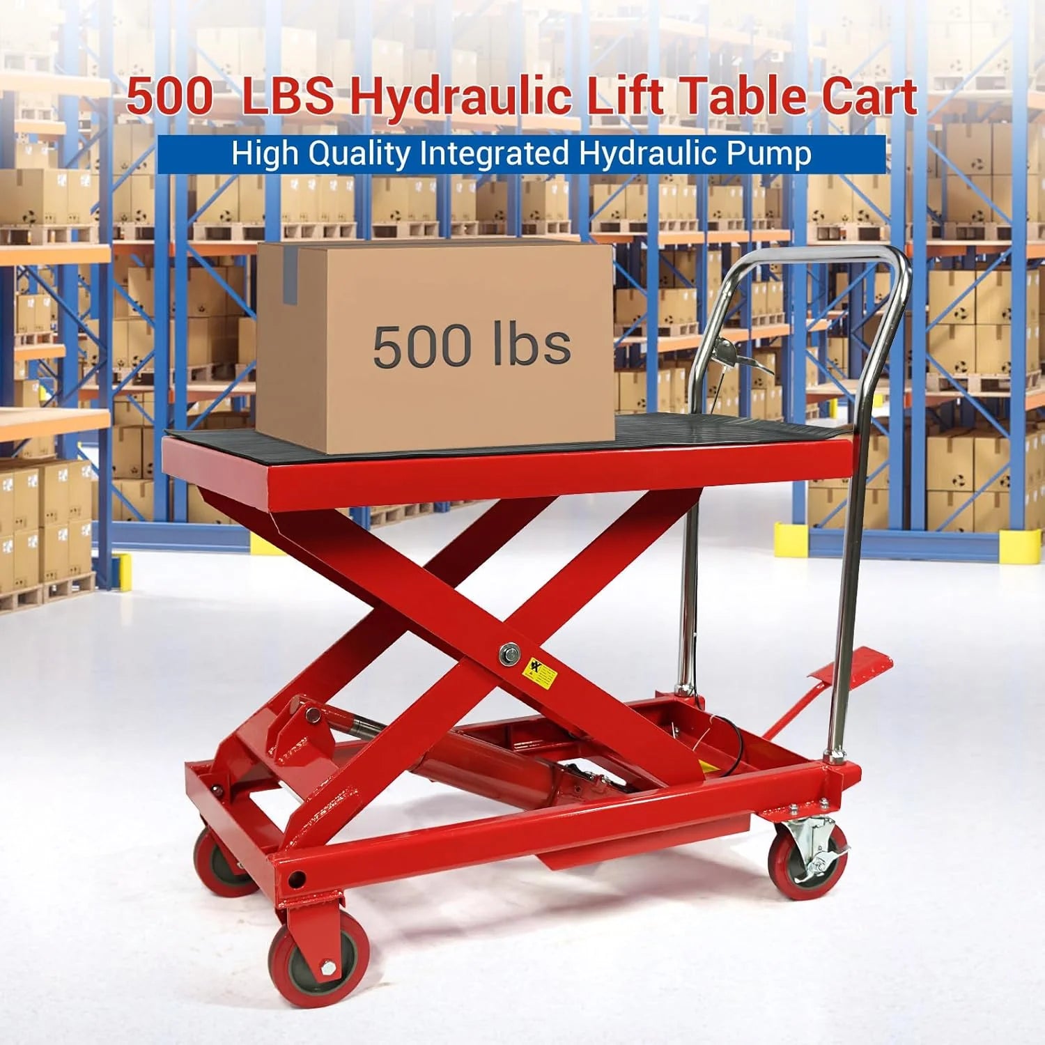 500LBS Hydraulic Lift Table Cart, 30" Lifting Height., Double Scissor Lift Table with 4 Wheels and Non-Slip Pad, Hydraulic Scissor Lift Table for Material Handling and Transportation(660 Pounds)