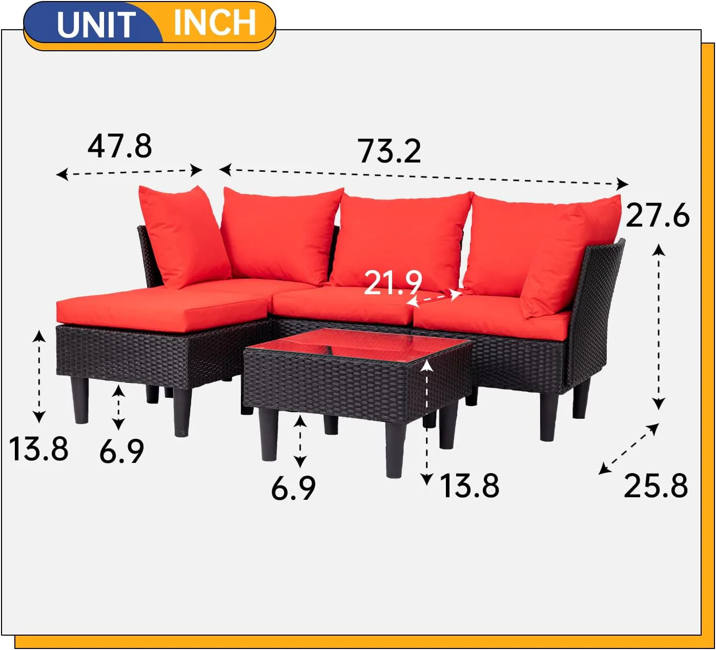 FDW Patio Furniture Set 4 Pieces Outdoor Rattan Chair Wicker Sofa Garden Conversation Bistro Sets for Yard,Pool or Backyard(Red)