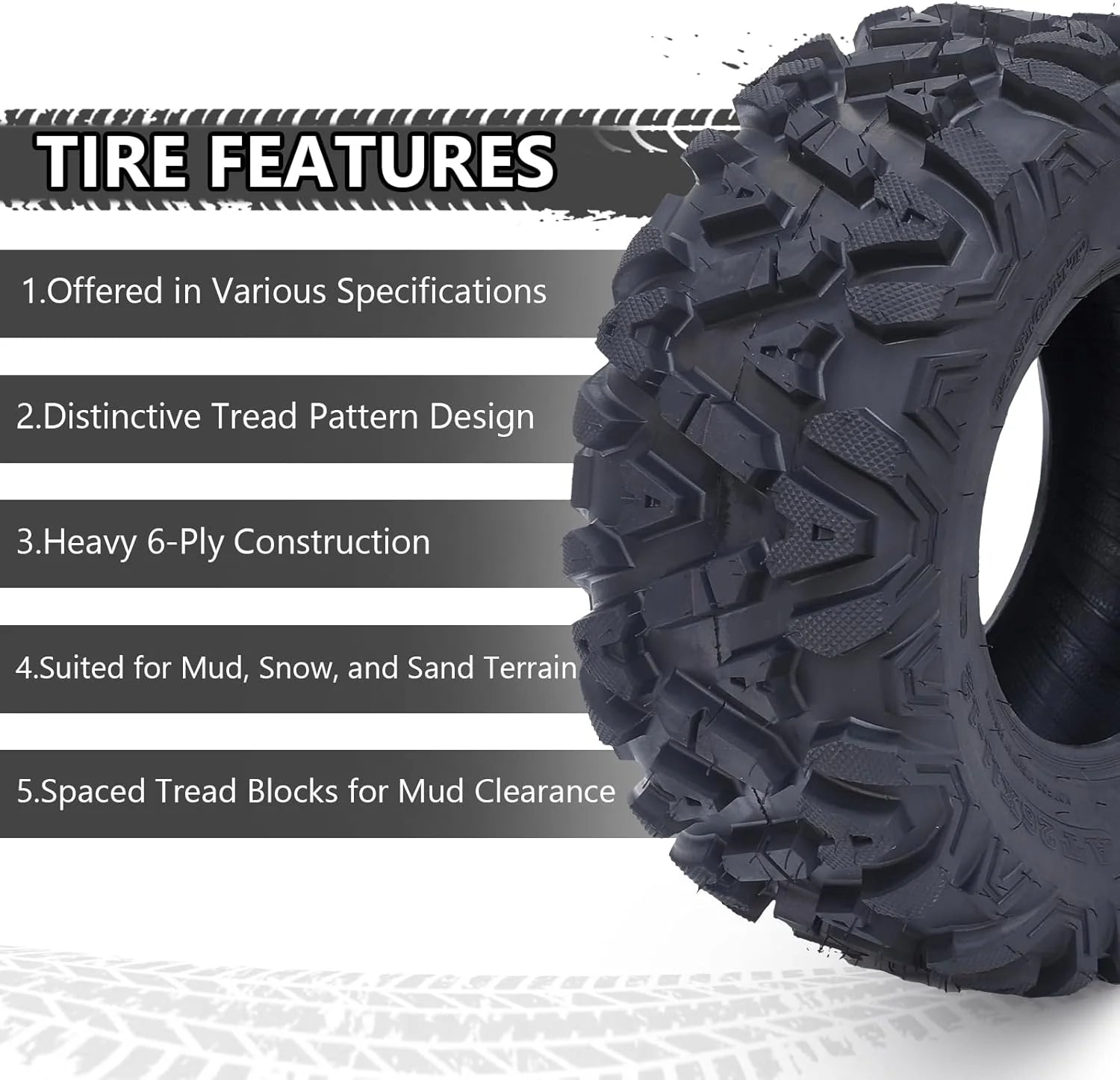 26x12x12 Atv Tires, Set of 2 Atv Tires 26x12-12 6PR, All Terrain Atv/Utv Off-Road Tires, Black(AT26x11-12-6PR)