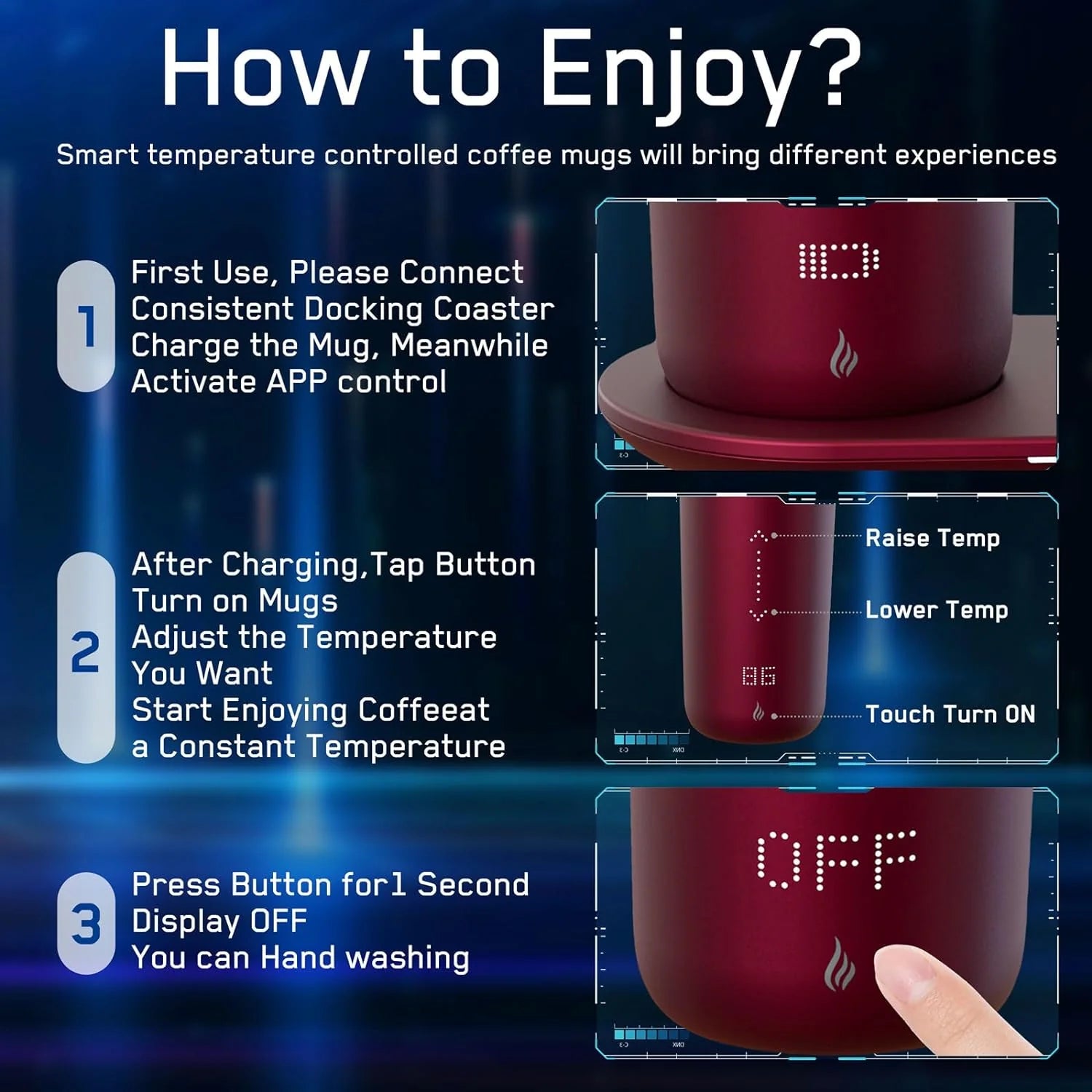 Temperature Control Heated Coffee Mug Smart Self Heating Travel Mug 12 Oz App Controlled Warmer Mug 5 Hour LED Display Keep Coffee Hot All Day up to 149℉ Fast Wireless Charger Base Black2.0(Black1.0)