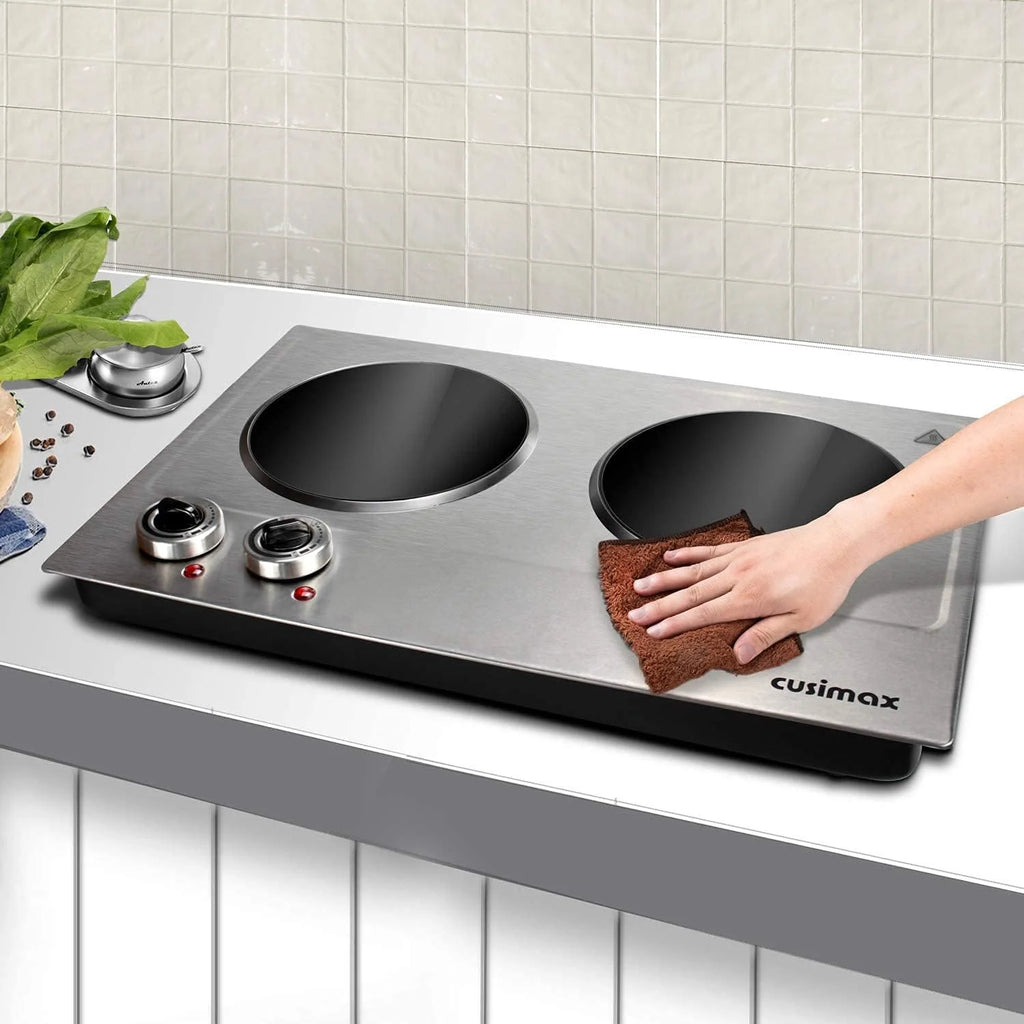 Hot Plate,1800W Ceramic Electric Hot Plate for Cooking, Dual Control Infrared Cooktop, Portable Countertop Burner, Glass Plate Electric Cooktop, Silver, Stainless Steel(Single Stove/Black)
