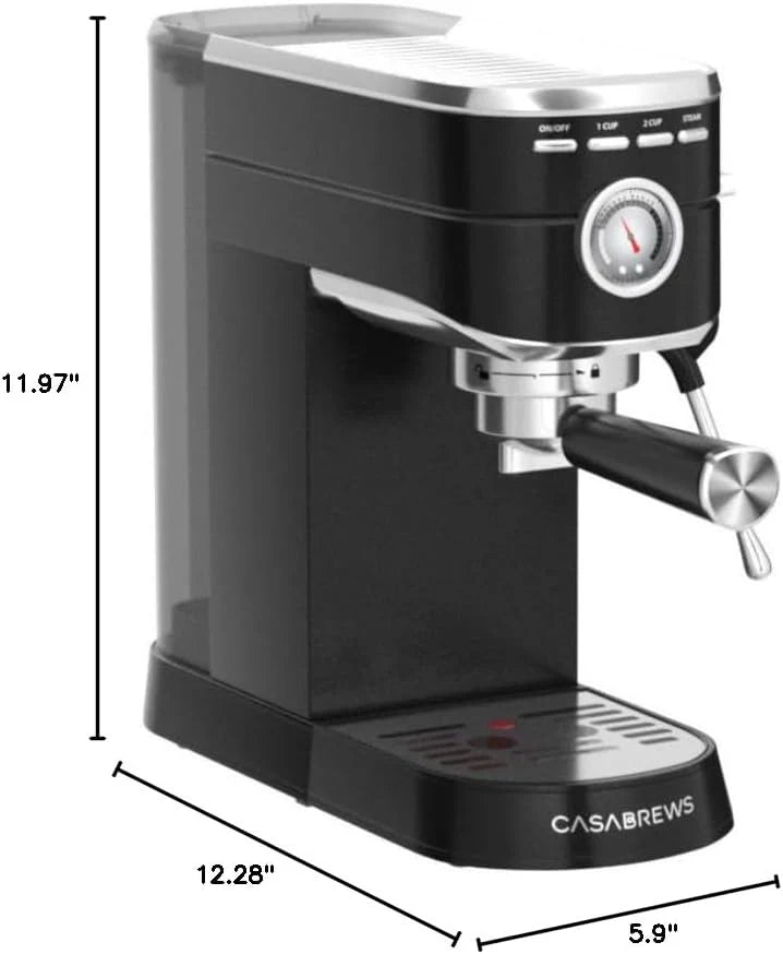 Espresso Machine 20 Bar, Compact Espresso Maker with Steam Milk Frother, Stainless Steel Coffee Machine with 34oz Removable Water Tank for Cappuccino, Latte, Silver(Deep Black/Button)
