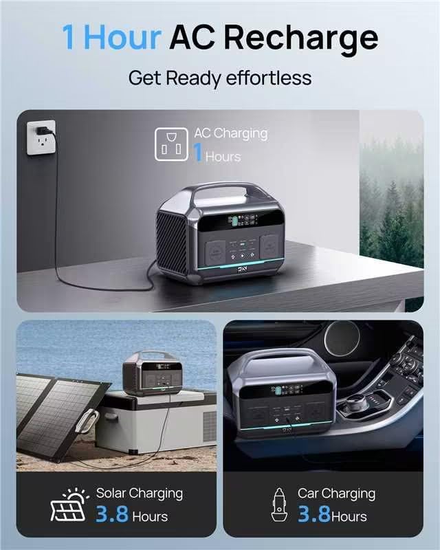 Portable Power Station 56000mAh, 179.2Wh LiFePO4 Battery Backup w/ 2 300W (Peak 600W) AC Outlets, 1.5hrs Fast Charging, Power Bank for Hurricane Emergency/Outdoor Camping/RVs/Home Use(600W-576Wh)