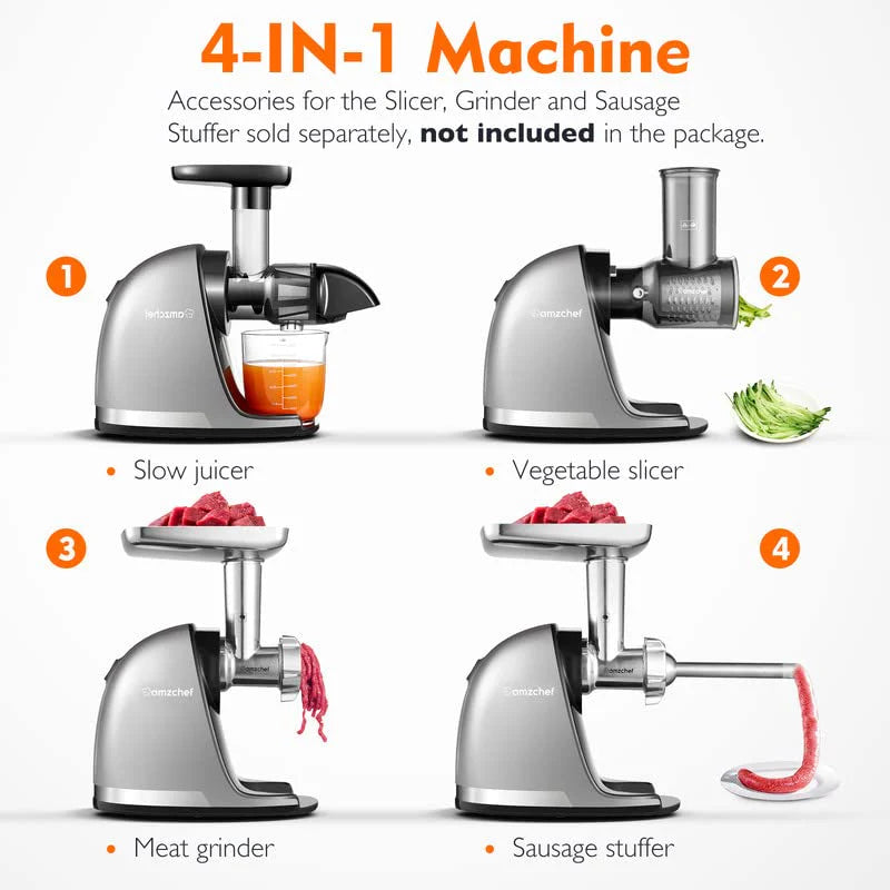 Masticating Juicer Machines, AMZCHEF Slow Cold Press Juicer with Reverse Function