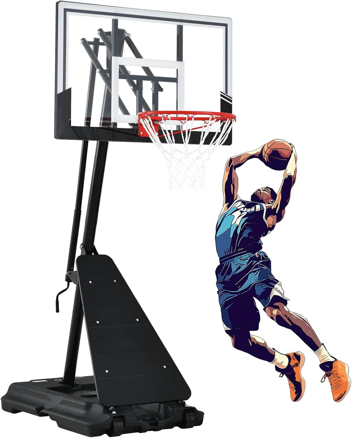 Basketball Hoop 48 Inch Backboard Portable Basketball Hoop Outdoor,5.3-10ft Stepless Regulation Crank Adjust Basketball Goal System(48 inch Backboard/Black Backboard Hoop)
