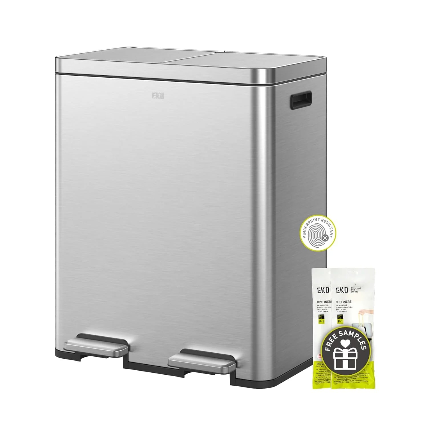 30L+30L Dual Stainless Steel Kitchen Recycling Bin, Foot Pedal, Slow Close, Fingerprint Resistant(30L + 30L (Premium SS Lid))