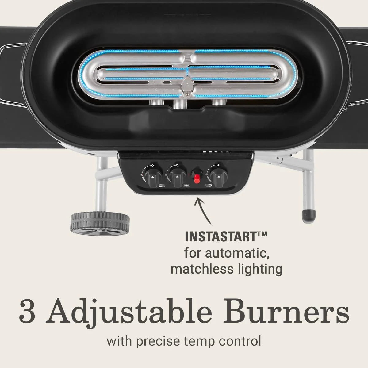 RoadTrip Portable Stand-Up Propane Grill with 3 Adjustable Burners  Instastart Ignition, 20,000 BTUs of Power for Outdoor Cooking(Red)