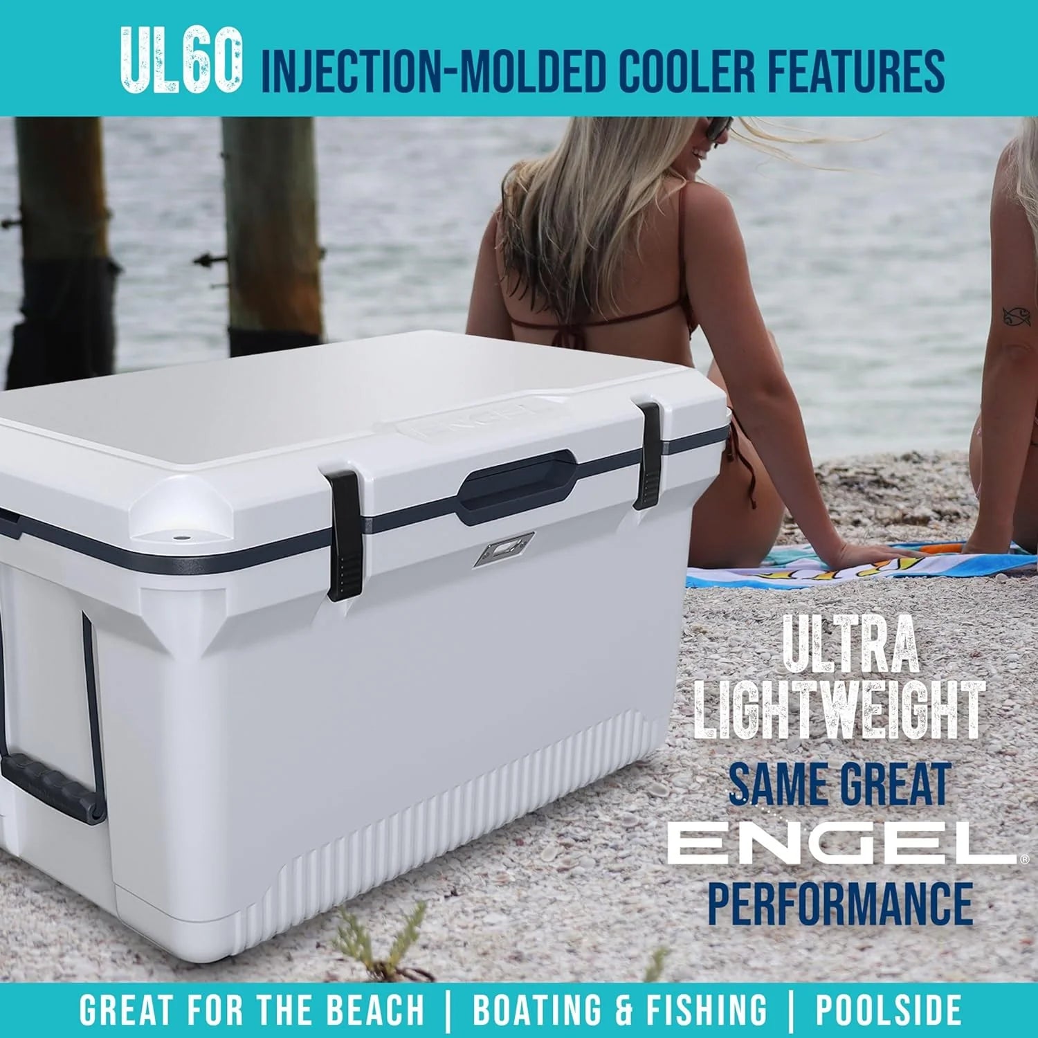 60 QT Ultra-Light Injection Molded Cooler - Ice Chest Keeps Ice up to 7 Days - Large Cooler Includes Wire Basket, Divider and Built-in Bottle Opener(Haze Gray)