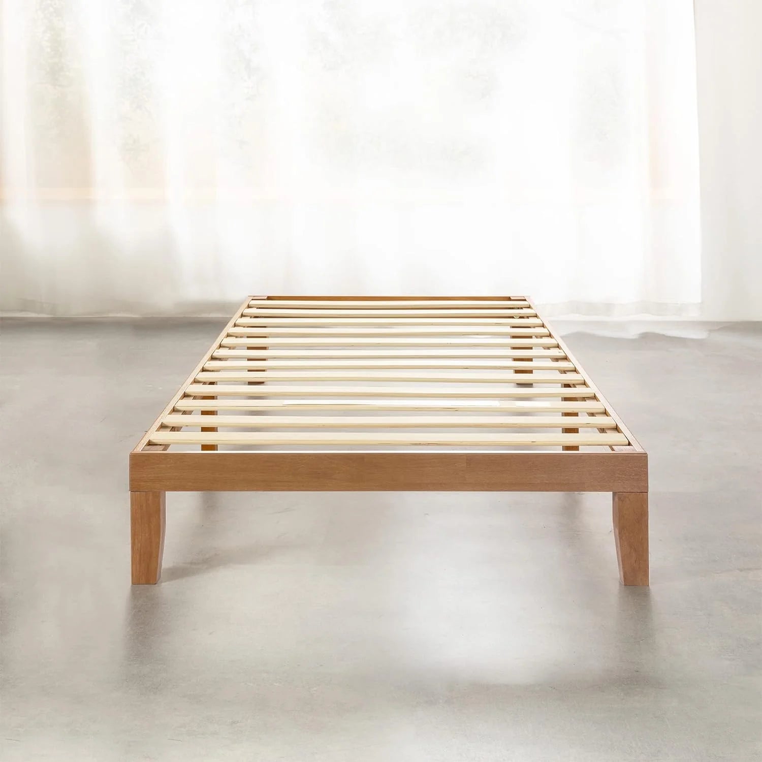 12" Classic Solid Wood Platform Bed Frame w/Wooden Slats (No Box Spring Needed), Natural, Queen Size(Queen/12 Inch)