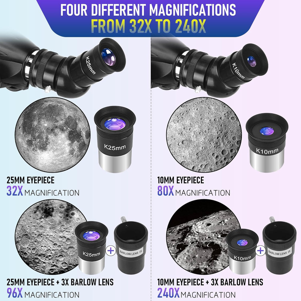 Telescope, Telescope for Adults High Powered Professional, 90mm Aperture 800mm Refractor Telescopes for Astronomy Beginners Fully Multi-Coated with AZ Mount Tripod  Phone Adapter  Carry Bag