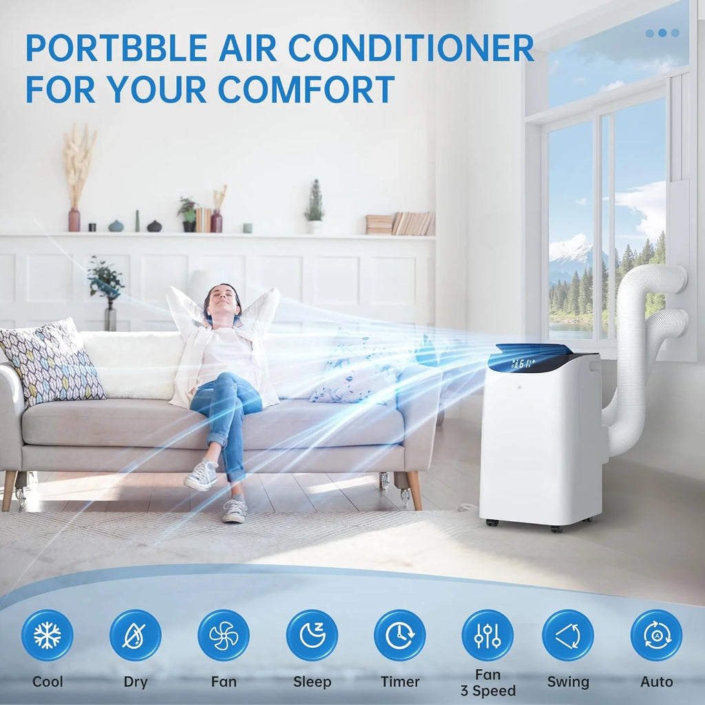 Portable Air Conditioner Cools Up to 700 Sq.Ft, 3-IN-1 Energy Efficient Portable AC Unit with Remote Control  Installation Kits for Large Room, Campervan, Office, Temporary Space(14，000 BTU)