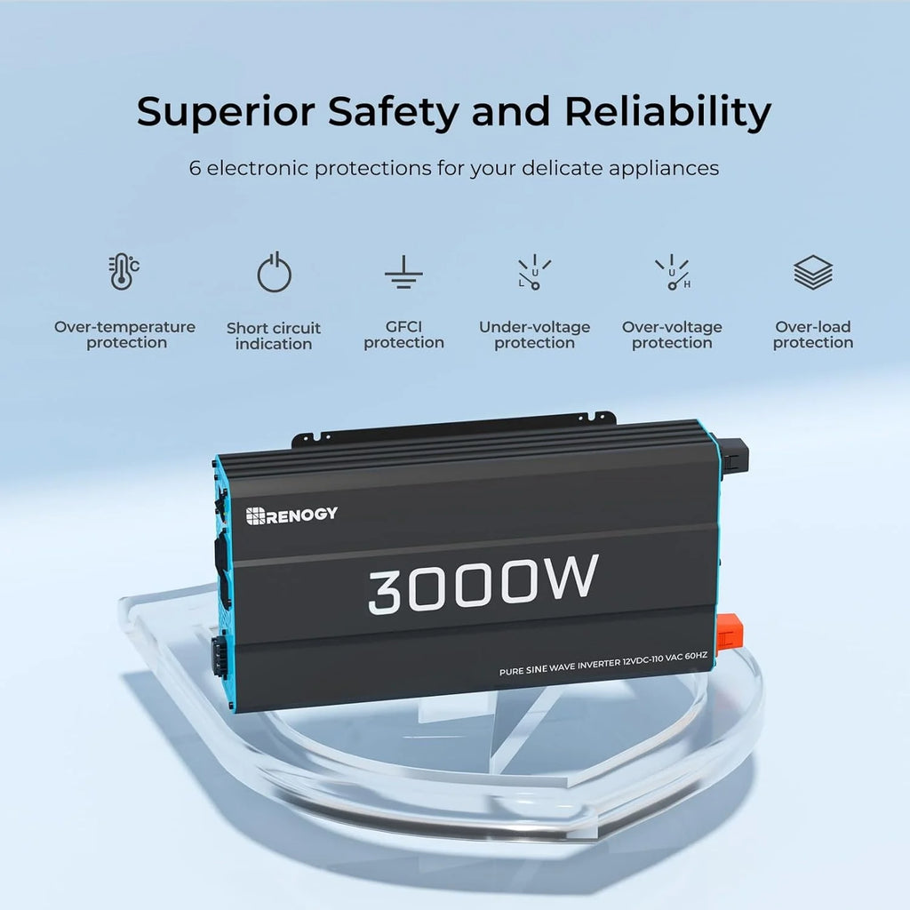 3000W Pure Sine Wave Inverter 12V DC to 120V AC Converter for Home, RV, Truck, Off-Grid Solar Power Inverter 12V to 110V with Built-in 5V/2.1A USB / Hardwire Port, Remote Controller(3KW(Built-in BT  ATS))