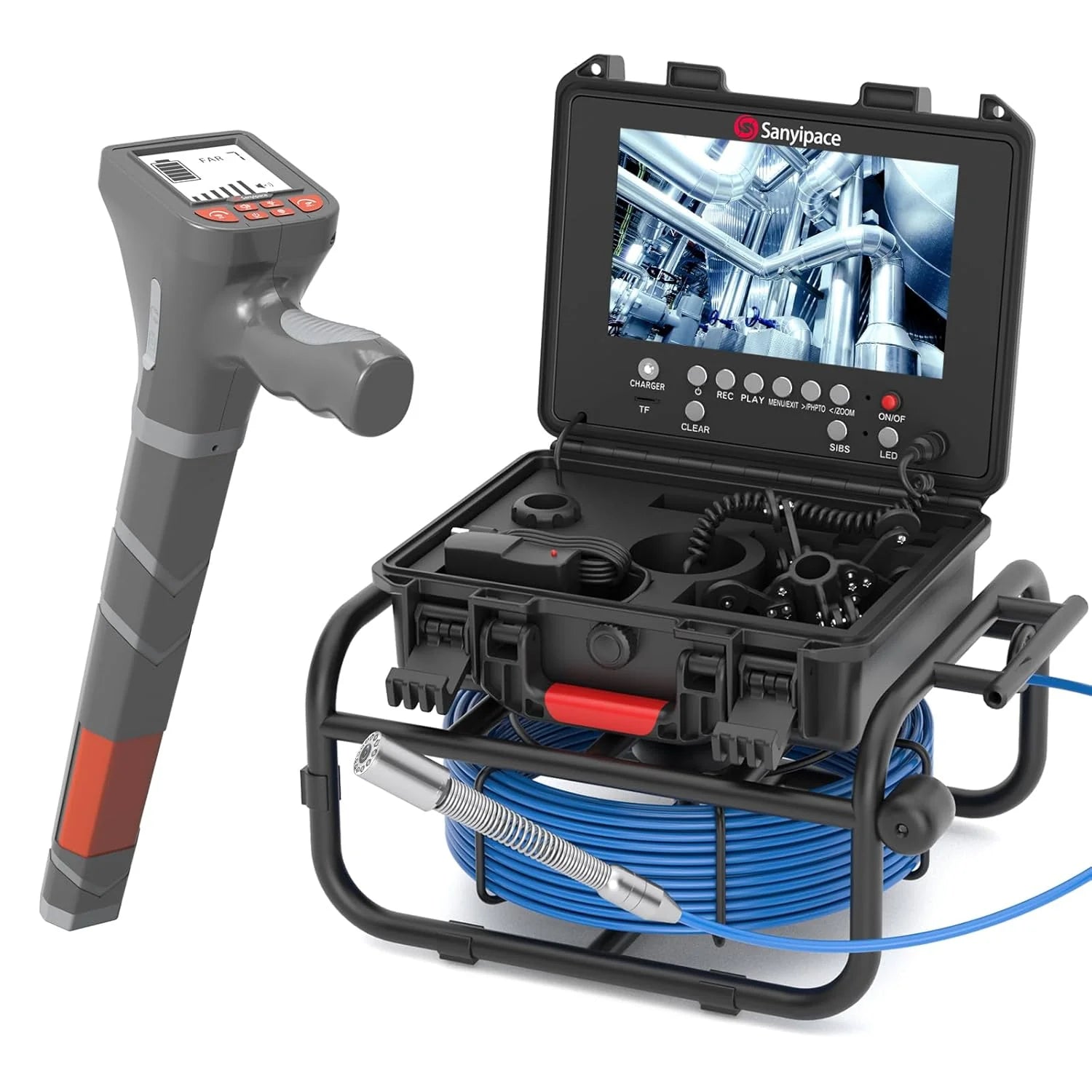 100FT/30M Sewer Inspection Camera, 23mm HD, 9" IPS Screen, 5X Zoom, DVR  16GB Card(165FT/50M， Distance Counter)