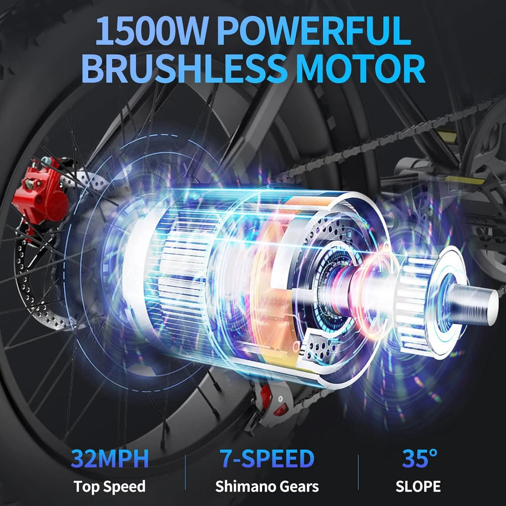 Electric Bike for Adults, 1000/2000W, 25/30/37MPH,48V-52V, 20AH,40AH Battery, Max 50-180 Miles Electric Motorcycle, 20" Fat Tire Dirt Bike, Shamano 7-Speed E-Bike(Q20PRO-2000W 52V 40AH)