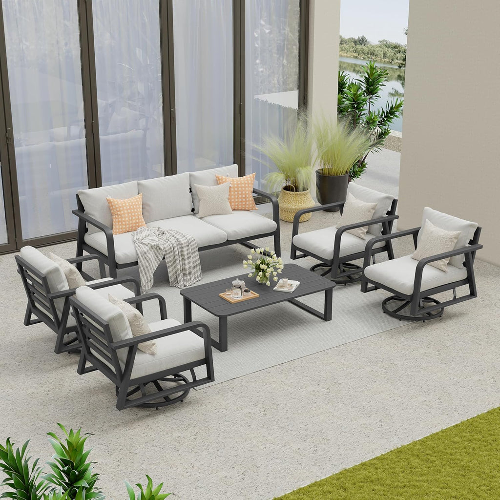 Outdoor Patio Furniture Set 4-Piece, Aluminum Swivel Rocking Chairs with All-Weather Cushions, Modern Patio Conversation Set for Deck, Porch, Garden (Dark Grey)(8Pcs Set/Rocking/Swivel Chairs)