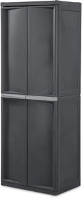 Storage Cabinet, Rugged Plastic Garage Organizer with Double Doors, 4 Adjustable Shelves, Gray(One Size/2 Pack)
