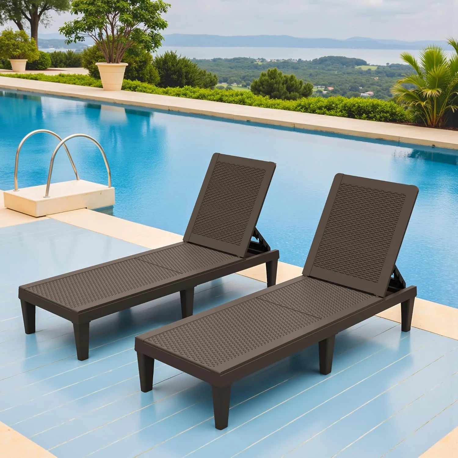 Outdoor Chaise Lounge Chair Set of 2 for Patio Poolside, Waterproof  Adjustable  Easy Assembly Sun Lounger for Outside Deck, Pool, Beach, Black(Set of 4/Brown)