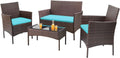 Homall 4 Pieces Outdoor Patio Furniture Sets Rattan Chair Wicker Set, Outdoor Indoor Use Backyard Porch Garden Poolside Balcony Furniture Sets Clearance (Brown and Beige)(Blue)