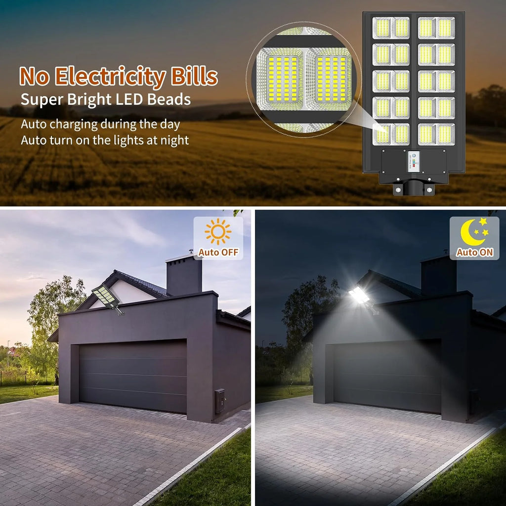 Solar Street Lights Outdoor - 1800W Parking Lot Lights, 150000 Lumens Dusk to Dawn Motion Sensor IP66 Waterproof Commercial Grade, 2 Pack, Black, BC1802(3200W*2PACK)