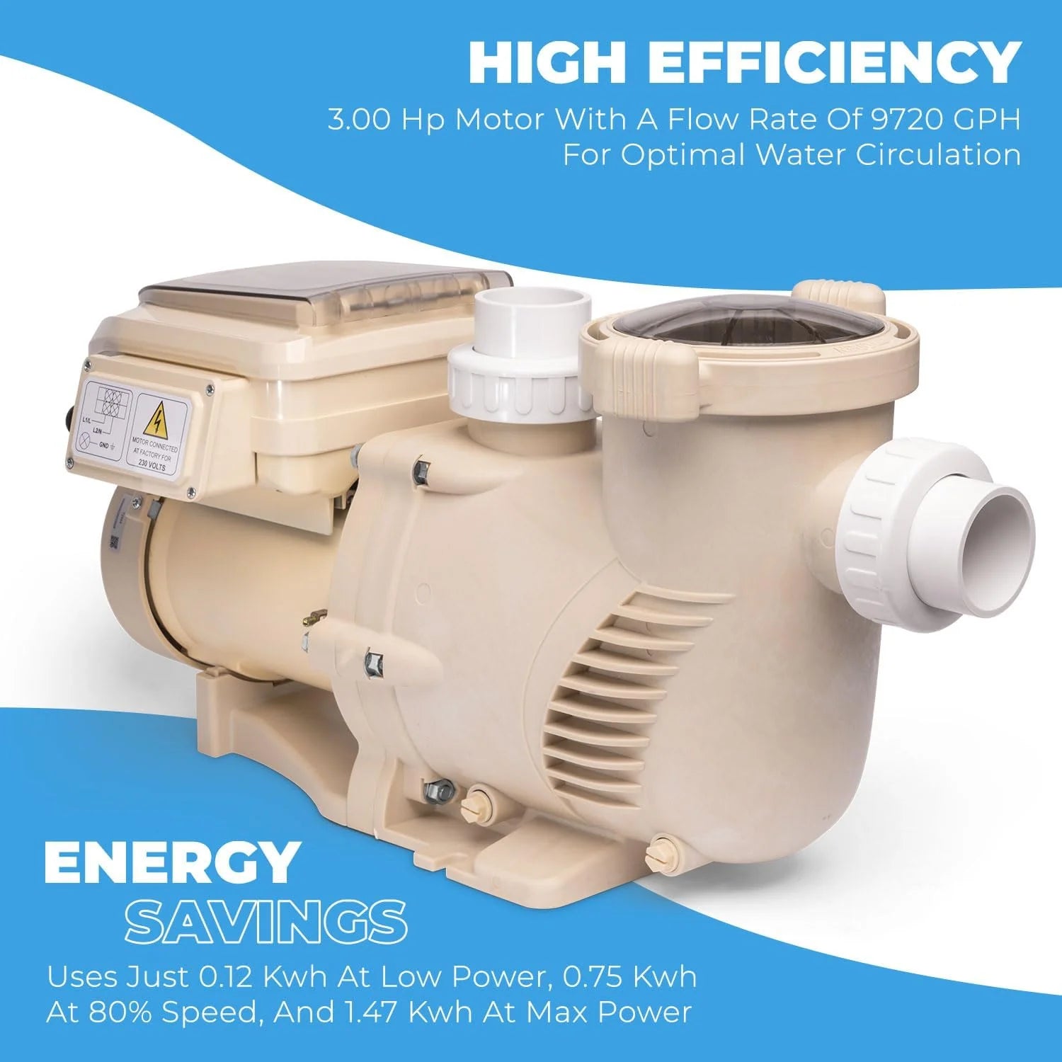 1.5HP Variable 2-Speed Swimming Pool Pump High Flow Above-Ground Swimming Pump Strainer w/ Slip on Fitting(3.0HP Variable Speed + Panel)
