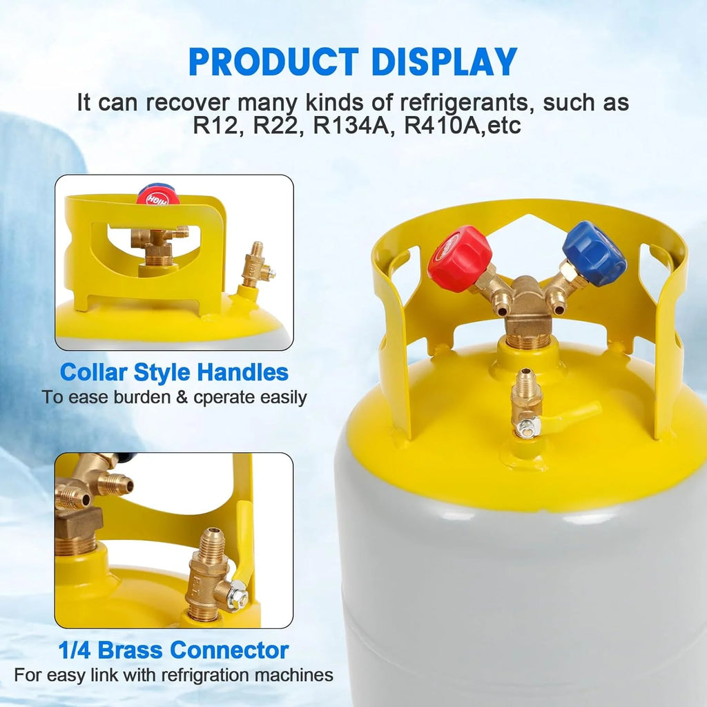 30 LB Refrigerant Recovery Tank for R12, R22, R134A, R410A Refrigerant with 1/4 SAE Y-Valve Liquid/Vapor Reclaim Tank AC Freon Recovery Tank Refrigerant Recovery Cylinder Tank Reusable-FAHKNS