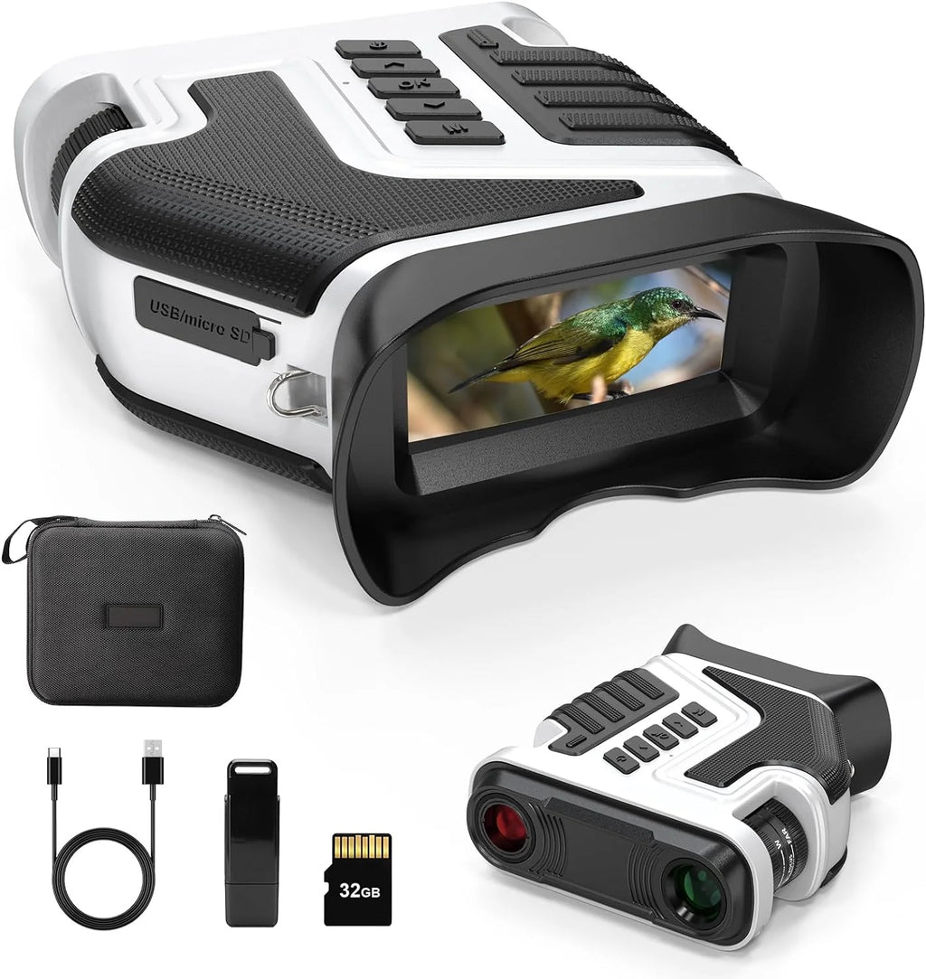 Night Vision Goggles, Night Vision Binoculars 4K Infrared Digital with 1300ft View Range, High Sensitivity Night Goggles for Hunting, Camping and Surveillance, Rechargeable, 32GB TF Card Inclu(Black and White)