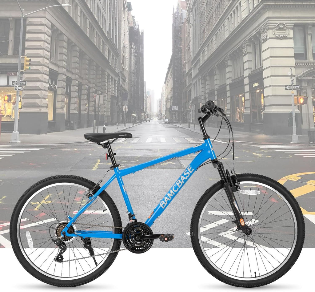 26/27.5 Inch Mountain Bike, Mens Womens MTB with 21 Speeds, High-Tensile Steel Frame, V Brake, Hardtail Bicycle for Adults(Gray/26 inch)